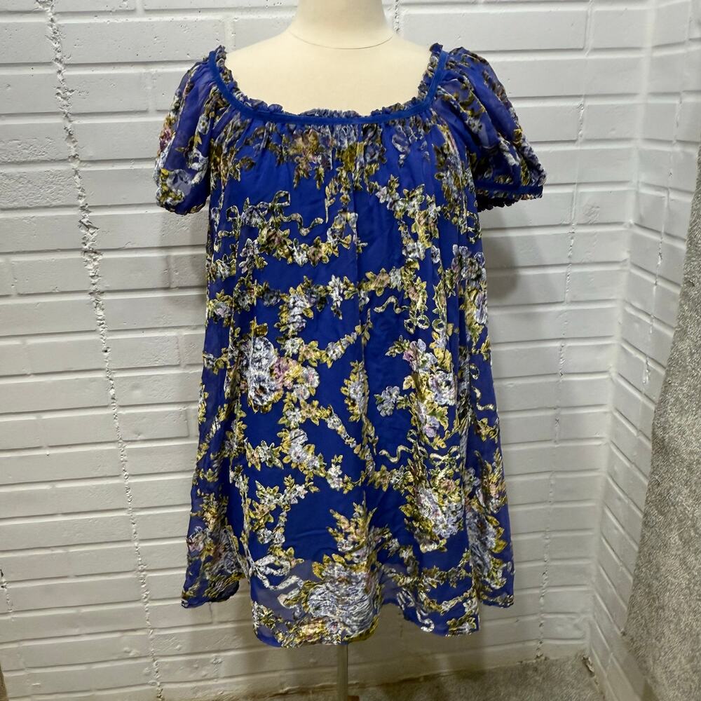 Free People Beautiful Blooms Mini Dress Sz Med Royal Blue Velvet Burnout Floral - Picture 5 of 16
